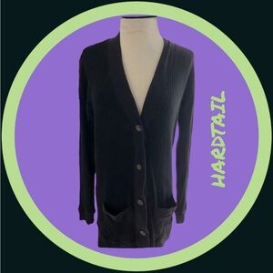 HARDTAIL HARD TAIL BLACK RIBBED CLASSIC CARDIGAN SWEATER M made USA